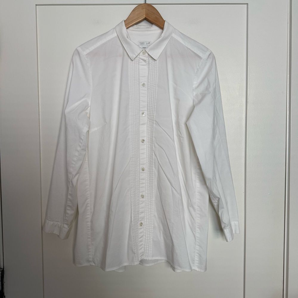 J Jill White Shirt Collection Blouse Womens Sz M White Pintuck Pleated Button Up